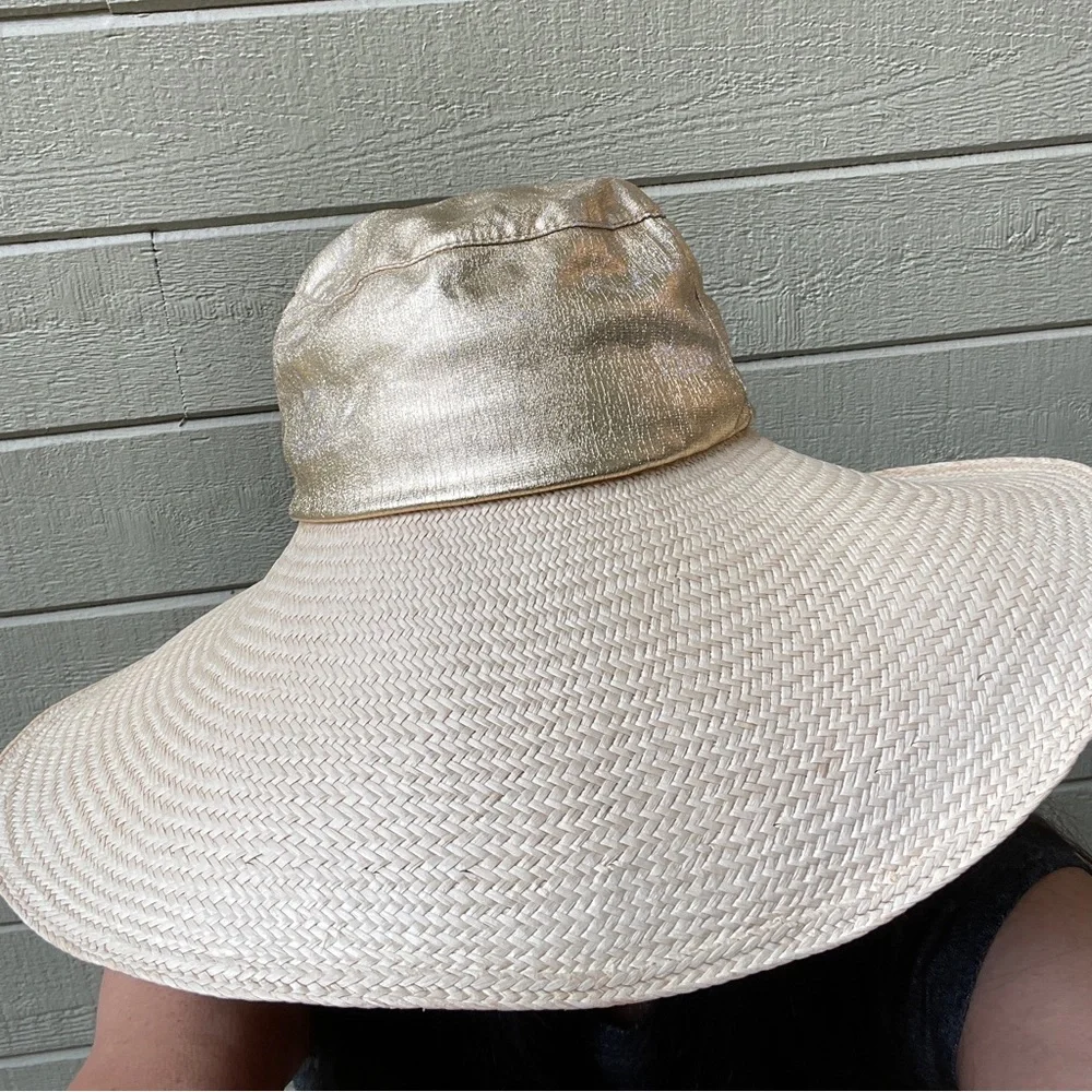 Wide Brim Gold Lame Crown Sun Hat - Picture 6 of 6